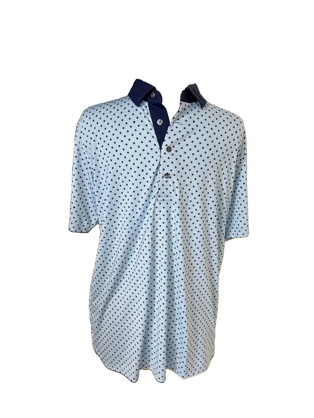 Greyson polo mens M blue all over print lighweight moisture wicking Tetherow